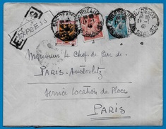 Lettre EXPRES 33 BORDEAUX-Les-SALINIERES - Iris YT 650 & 652 + Blason Flandre YT 602 - Janvier 1945 - Andere & Zonder Classificatie