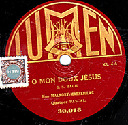 78 T. - 25 Cm - état B - Mme MALNORY MARSEILLAC - O MON DOUX JESUS - AUPRES DE TOI - 78 T - Discos Para Fonógrafos