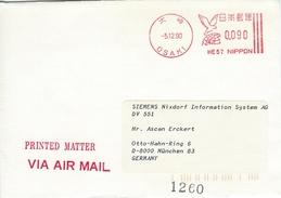 Japan - Cover With Meter Cancel. Sent To Germany   H-949 - Poste Aérienne