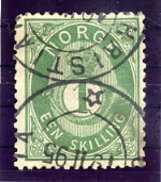 NORWAY 1875 Posthorn 1 Sk. Green Used. Michel 16c - Oblitérés