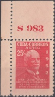 1952-360 CUBA REPUBLICA 1952 Ed.516. 25c AIR CHARLES HERNANDEZ PLATE No.983. GUM  NO MINT. - Neufs