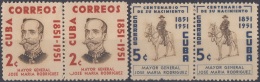 1954-186 CUBA REPUBLICA 1954 Ed.597-98. GENERAL JOSE MAYIA RODRIGUEZ. INDEPENDENCE WAR PAIR MNH. - Ungebraucht