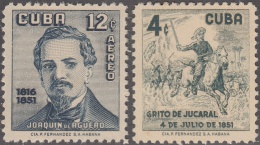 1957-281 CUBA REPUBLICA 1957 Ed.701-02. JOAQUIN DE AGUERO INDEPENDENCE WAR MNH. - Ungebraucht