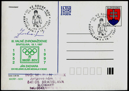 615-SLOVAKIA Postal Card With Imprint Jan ZACHARA Autograph Olympic Champion In Boxing Gold-Helsinki 1952 300 Pcs 1997 - Sommer 1952: Helsinki