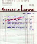 87 - LES CARS - FACTURE GENEST & LAFAYE- EBENISTERIE MENUISERIE-1951 A M. DEFAYE A PUYBONIEUX - 1950 - ...