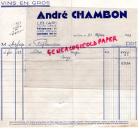 87 - LES CARS - FACTURE ANDRE CHAMBON - MARCHAND DE VINS -1953 - 1950 - ...