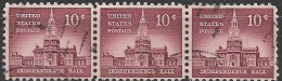 USA 1954 Liberty Issue - 10c Independence Hall FU BLOCK OF 3 - Blocks & Sheetlets