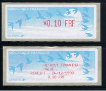 ATMS, LISA1, FRF, OISEAUX DE JUBERT, 0.10, Avec Reçu FRF En Anglais. Programme De La Préparation à L'Euro. - 1990 Type « Oiseaux De Jubert »