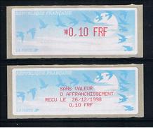 ATMS, LISA1, FRF, OISEAUX DE JUBERT, 0.10, Avec Reçu FRF En Français. Programme De La Préparation à L'Euro. - 1990 Type « Oiseaux De Jubert »