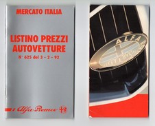 1 Listino Prezzi Vetture Auto ALFA ROMEO 1992 Numero 625 E 1 Deplian Modelli Auto 155 164 RZ 145 33 Del 1994 Car Voiture - Reclame
