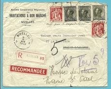 339+401 Op Brief Aangetekend Met Stempel NIVELLES Naar BRAINE-L'ALEUD, Strookje "Parti Pour..." (VK) - 1934-1935 Leopold III
