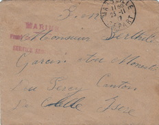 LETTRE.  23 11 17. MARSEILLE POUR MONESTIER DU FEREY.    GRIFFE ROUGE PEU COURANTE:   MARINE/ FRONT.../ SERVICE ADMIN.. - Correo Marítimo