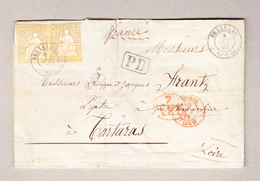 Schweiz Bellelay 8.10.1861 Briefteil Ohne Inhalt Nach Tartaras Frankreich Mit 2 X 20Rp Strubel - Lettres & Documents