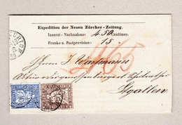 Schweiz 1862 Mischfrankatur Strubel-Sitzende Gezähnt Und Ungezähnt Auf NN Der Zürcher Zeitung Gesendet Nach St Gallen - Storia Postale