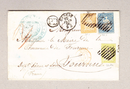 Schweiz 1856 (3 Farben Frankatur) Faltbrief Mit Kat. 26Aa, 23B, 25B Aus Genève 10.6.1856 Nach Tournus Frankreich - Covers & Documents