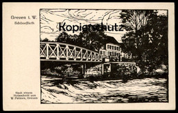 ALTE POSTKARTE GREVEN IN WESTFALEN SCHÖNEFLIETH HOLZSCHNITT W. PALMES LINOL Ansichtskarte Cpa AK Postcard - Greven