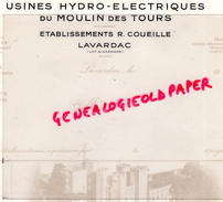 47 - LAVARDAC - FACTURE USINES HYDRO-ELECTRIQUES DU MOULIN DES TOURS- ETS. R. COUEILLE - Grand Format : 1961-70