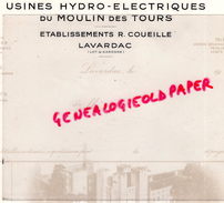 47 - LAVARDAC - FACTURE USINES HYDRO-ELECTRIQUES DU MOULIN DES TOURS- ETS. R. COUEILLE - Groot Formaat: 1961-70