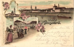T4 1899 Pancsova, Pancevo; Temes-part, Erzsébet Tér, Szerb Templom. Kohn Samu Kiadása / Quay,... - Unclassified