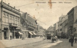 T3 Nagyszeben, Hermannstadt, Sibiu; Heltauergasse, Verlag Georg Meyer / Julius Meinl üzlet, Villamos / Shop,... - Ohne Zuordnung