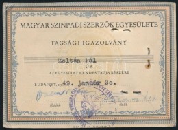 1949 A Magyar Színpadi SzerzÅ‘k Egyesülete Fényképes Tagsági Igazolványa... - Ohne Zuordnung