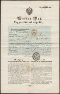 1858 Fegyvertartási Engedély Részére 30kr CM Okmánybélyeggel / 1858... - Ohne Zuordnung