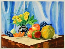 Patek Jelzéssel: Asztali Csendélet. Akvarell, Papír, 28×39 Cm - Other & Unclassified