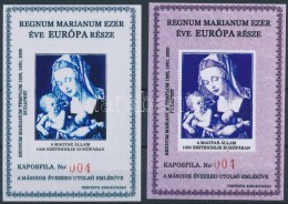 ** 2000/72, 74 Regnum Marianum 3 Klf Emlékív Színpróba Nyomat, 40 Pld., Piros... - Other & Unclassified