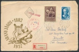 1957 Hunyadi és Arany Bélyegekkel Bérmentesített Ajánlott FDC Kanadába - Other & Unclassified