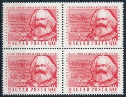 ** 1964 Marx 'ESFMENYEK' Felirattal Négyes Tömbben (18.000) / Mi 2068 Block Of 4, One Stamp With Plate... - Altri & Non Classificati