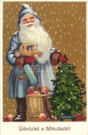 T2/T3 Üvözlet A Mikulástól / Saint Nicholas With Toys, Christmas Greeting Card, Litho (EK) - Unclassified