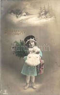 T2 'Boldog Karácsonyi Ünnepeket!' / Christmas Greeting Card, Girl With Gifts, H. B. No. 6603/3 - Ohne Zuordnung