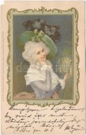 T4 Lady In Golden Frame, Meissner & Buch Künstler-Postkarten Serie No. 1066. Art Nouveau Emb. Litho S:... - Ohne Zuordnung