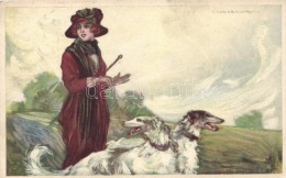 T2/T3 'Anna & Gasparini' Italian Art Postcard, Lady With Dogs S: T. Corbella - Unclassified