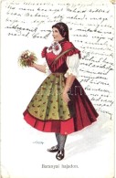 T4 Baranyai Hajadon / Hungarian Folklore, Unmarried Girl, Traditional Costume S: Varga (EM) - Ohne Zuordnung