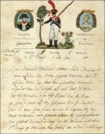 60 / ST DENIS Sur Lettre De Soldat Avec Belle Illustration Représentant Un Tirailleur De La Garde... - Army Postmarks (before 1900)