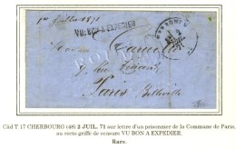 Càd T 17 CHERBOURG (48) 2 JUIL. 71 Taxe 30 DT Sur Lettre Avec Texte D'un Prisonnier De La Commune Pour... - War 1870