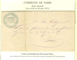 Lettre En Franchise Avec Texte Daté De Paris Le 17 Avril 1871 Pour Paris. Au Recto, Cachet Administratif... - Guerre De 1870