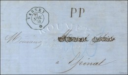 Cachet Télégraphique Bleu VAGNEY * 23 NOV. 70 + PP (manuscrit) Sur Lettre Pour Epinal, Taxe 20 Au... - Briefe U. Dokumente