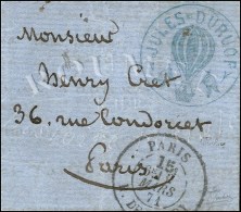 Cachet Bleu De L'Aéronaute Jules Duruof Sur Lettre Avec Texte Daté De Tours Le 5 Nov. 1870 En Vue... - Guerre De 1870