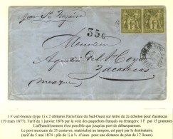 Càd PARIS / GARE DU SUD OUEST / N° 72 Paire (pd) Sur Lettre 2 Ports Pour Zatacetas. Taxe 35c Pour Le... - Autres & Non Classés