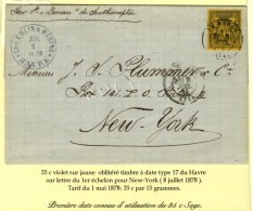 Càd LE HAVRE (74) / N° 93 8 JUIL. 78 Sur Lettre Pour New York, 1ère Date D'utilisation Du 35c... - Autres & Non Classés