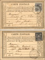 Ensemble De 2 Cartes Précurseurs Oblitérées Du Dernier Jour Du Tarif à 15c. Et Du 1er... - 1876-1878 Sage (Typ I)