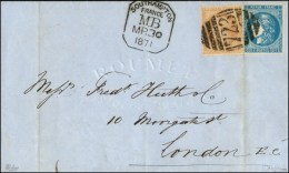 Killer 723 / N° 46 + 28 Cachet SOUTHAMPTON / MB Sur Lettre Du Havre Pour Londres. 1871. - TB / SUP. - R. - 1870 Uitgave Van Bordeaux