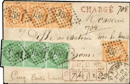 GC 3581 / N° 38 Bande De 3 + N° 53 Bande De 3 Càd T 17 ST ETIENNE Sur Lettre Chargée. Au... - 1870 Beleg Van Parijs