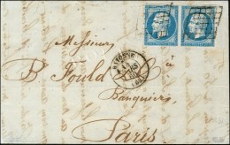 Grille / N° 14 Paire Càd T 15 BAYONNE (64) Sur Lettre 2 Ports Pour Paris. 1860. - TB / SUP. - R. - 1853-1860 Napoléon III