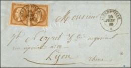 Càd Sarde ALBERTVILLE * / N° 13 (2) (bistre Brun) Sur Lettre Avec Texte Pour Lyon. 1860. Combinaison... - 1853-1860 Napoléon III