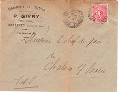 Semeuse N°199 Sur Enveloppe "hôtellerie De L'Orbize" à Mellecey, Pour Chalon-sur-Saône (1929) - Covers & Documents