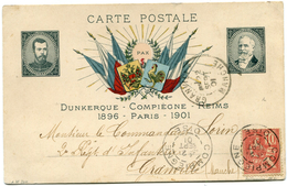 FRANCE CARTE POSTALE DUNKERQUE-COMPIEGNE-REIMS 1896 - PARIS 1901 DEPART COMPIEGNE 21 SEPT 01 OISE POUR LA FRANCE - Pseudo-interi Di Produzione Privata