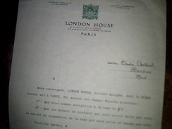 Document A Entete Assujetisement A La Taxe 8/100 London House Paris - Regno Unito